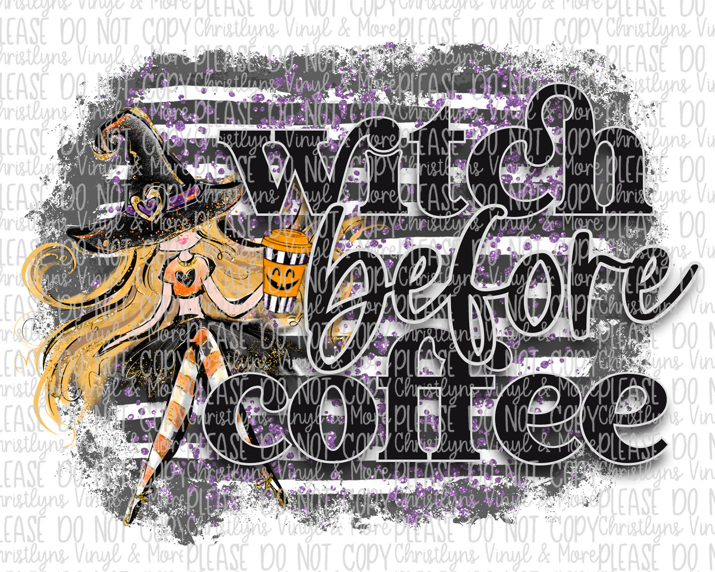 Witch Before Coffee Blonde Sublimation Transfer and White Tee