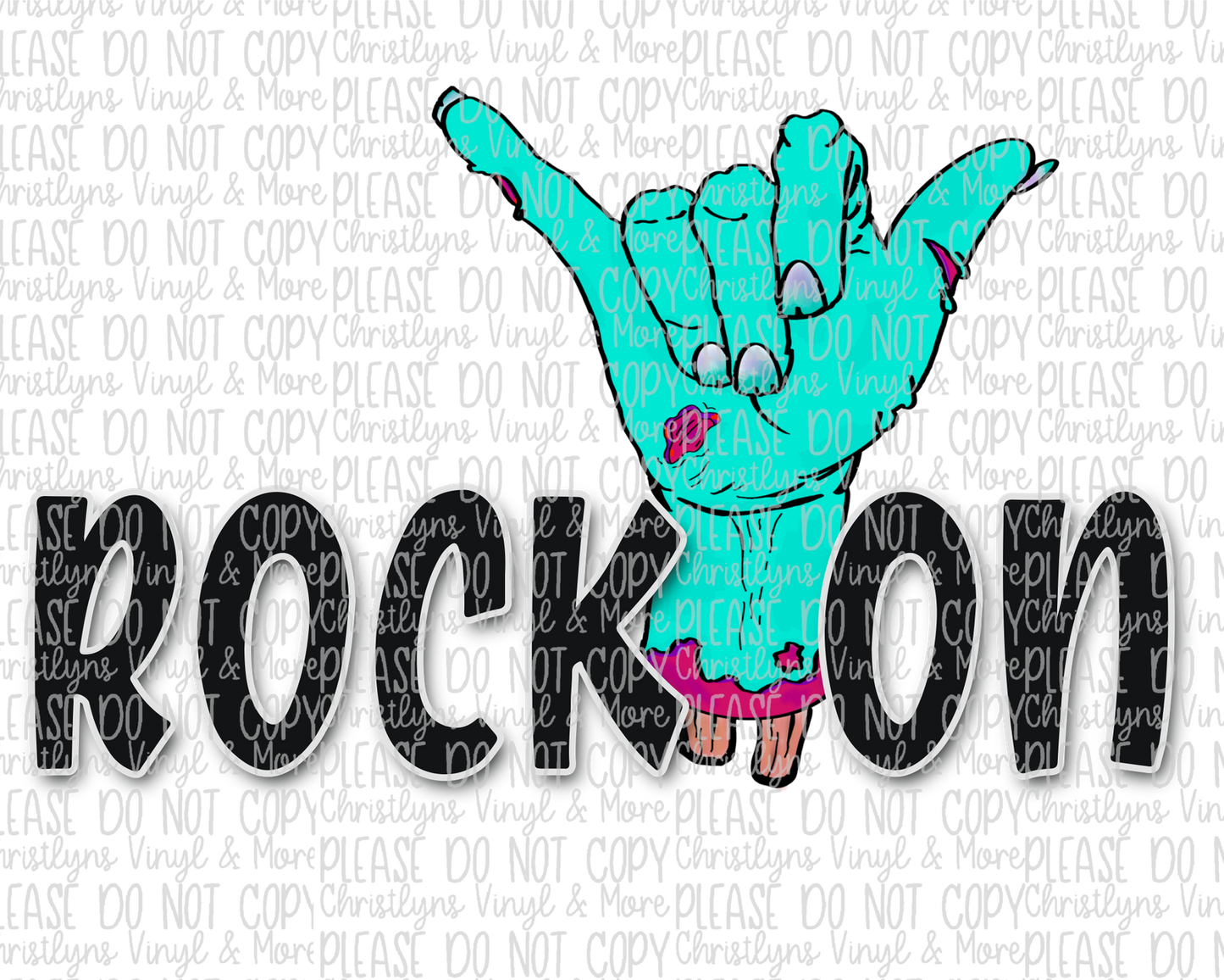 Rock On Zombie Sublimation Transfer and White Tee