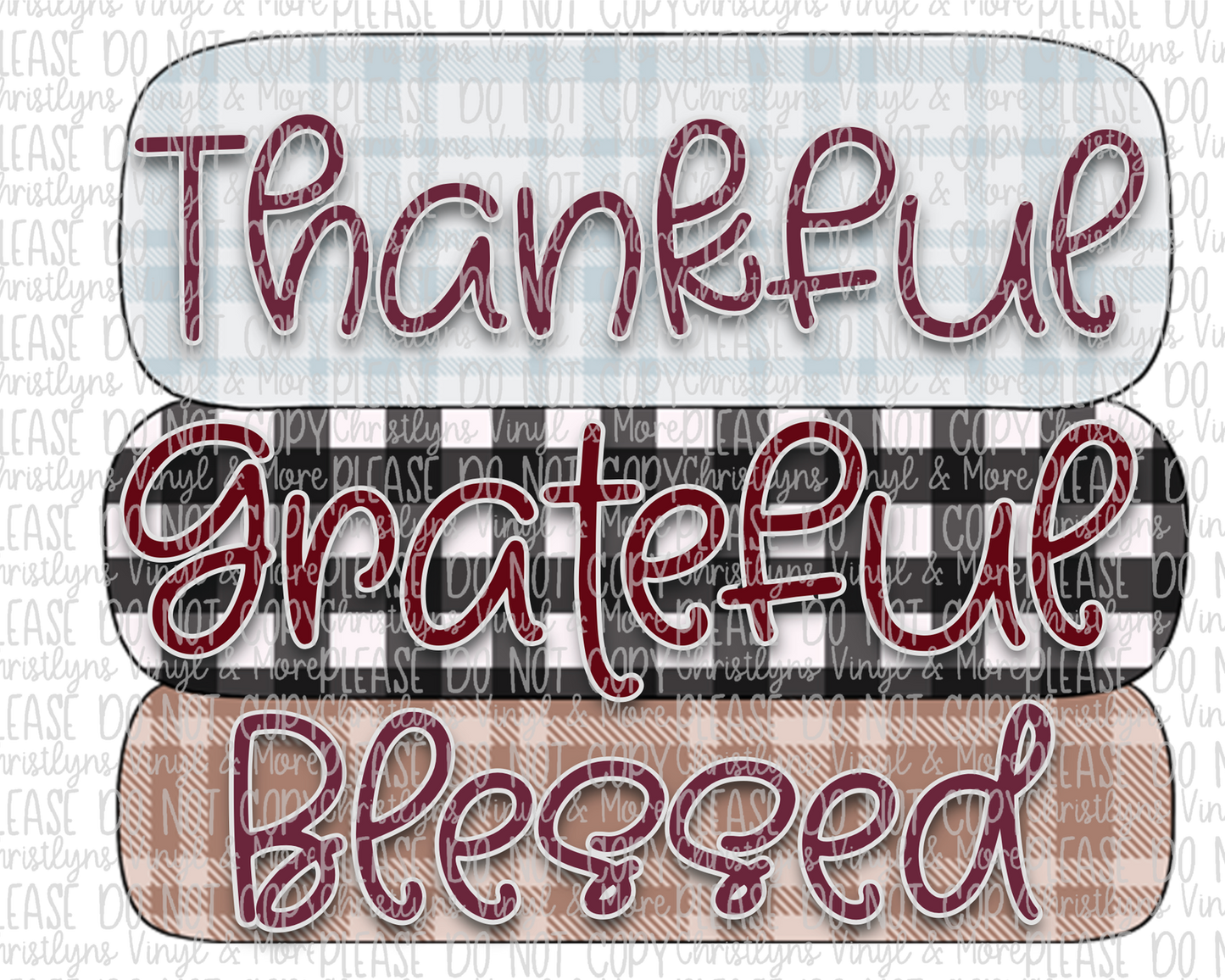 Thankful Grateful Blessed Plaid Sublimation Transfer or White Tee