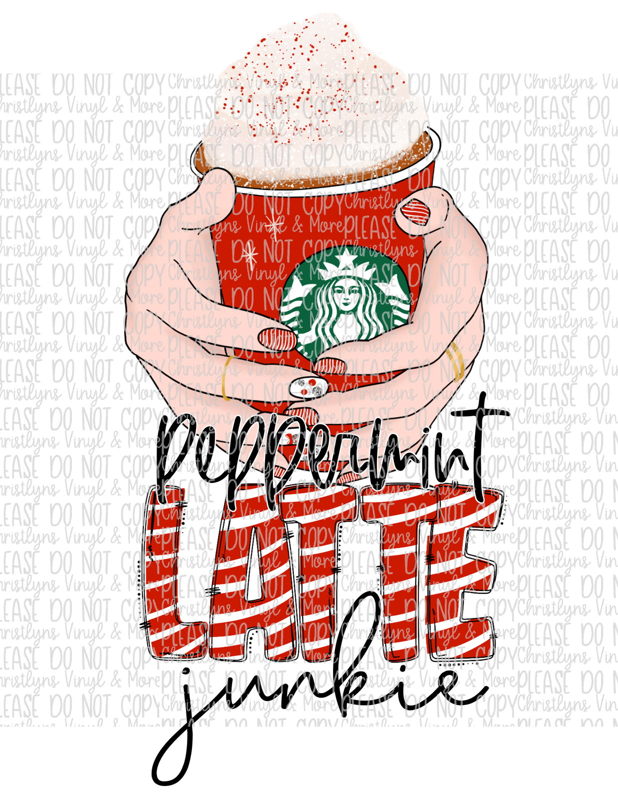 Peppermint Latte Junkie Sublimation Transfer or White Tee