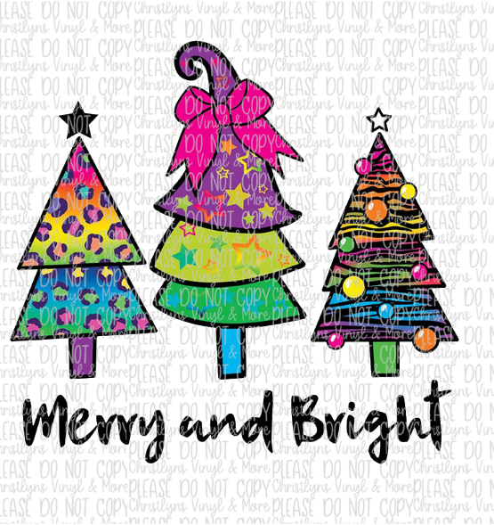 Merry and Bright Sublimation Transfer or White Tee