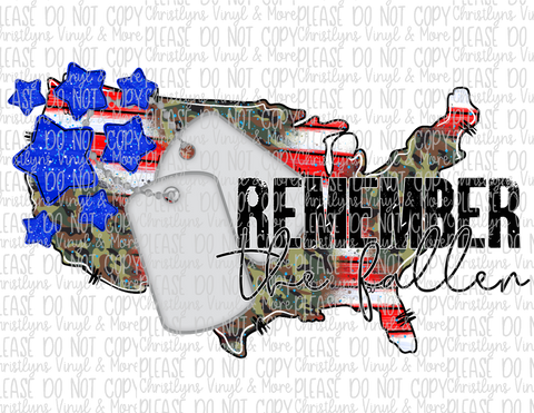 Remember the Fallen USA Sublimation Transfer or White Tee