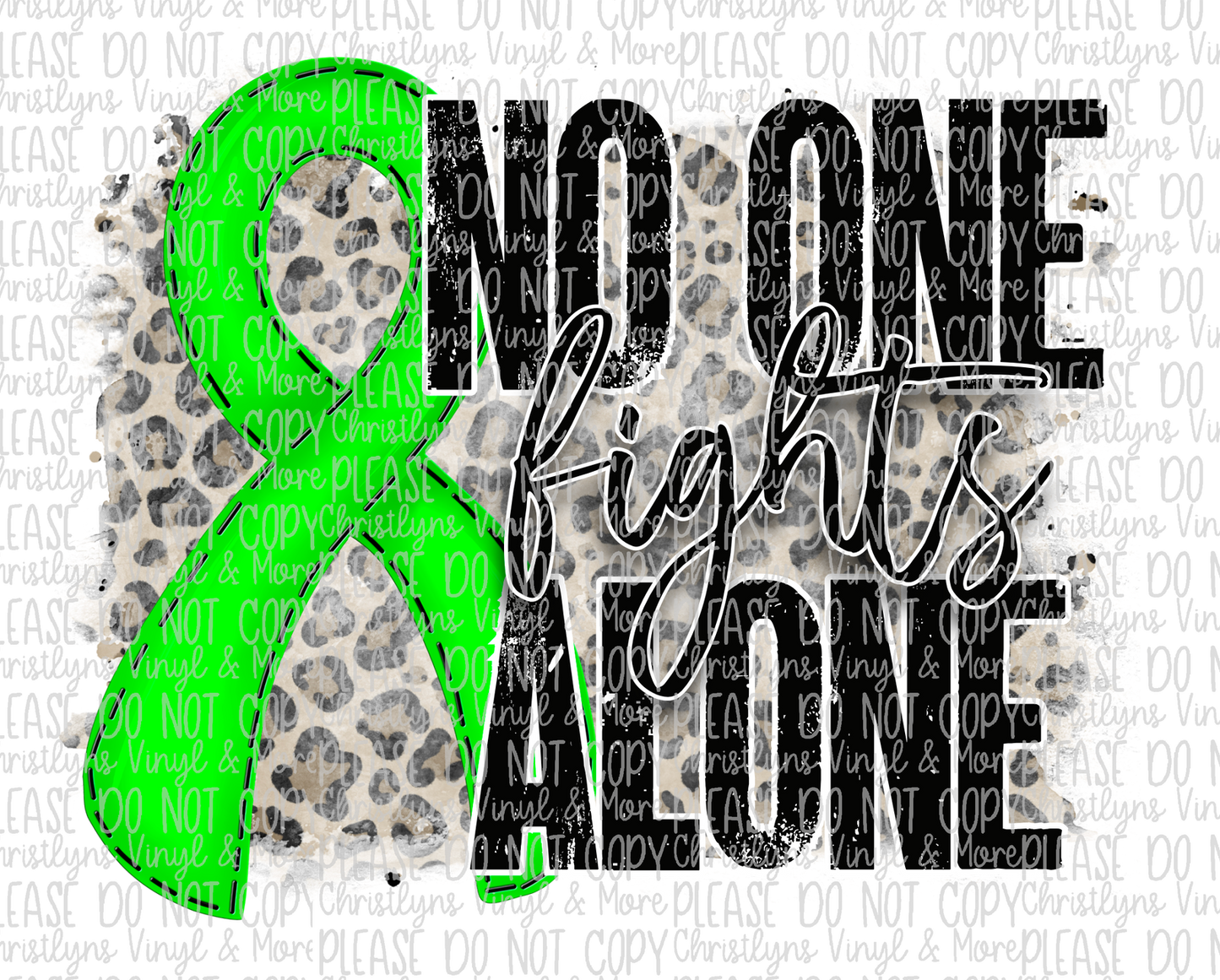 No One Fights Alone Lime Green Ribbon Sublimation Transfer or White Tee