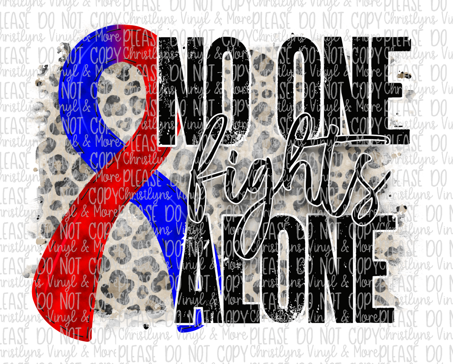 No One Fights Alone Red and Blue Ribbon Sublimation Transfer or White Tee