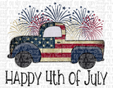 Happy 4th of July Truck Fireworks Sublimation Transfer or Ash Grey Tee