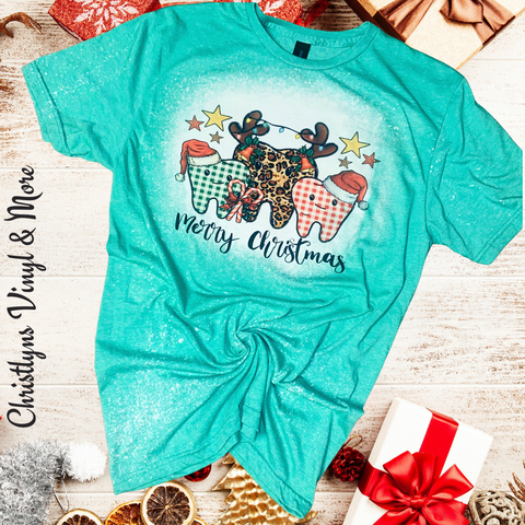 Dental Merry Christmas Sublimation Transfer or Green Bleached Tee