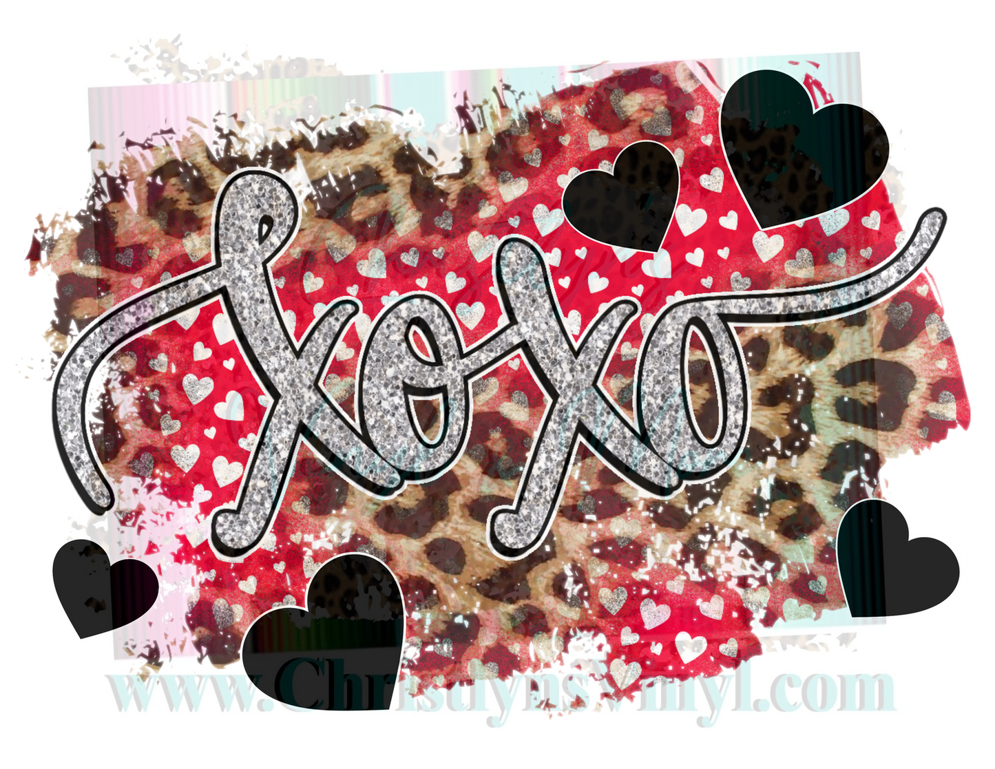 XOXO Silver Glitter Heart Valentine Sublimation Transfer