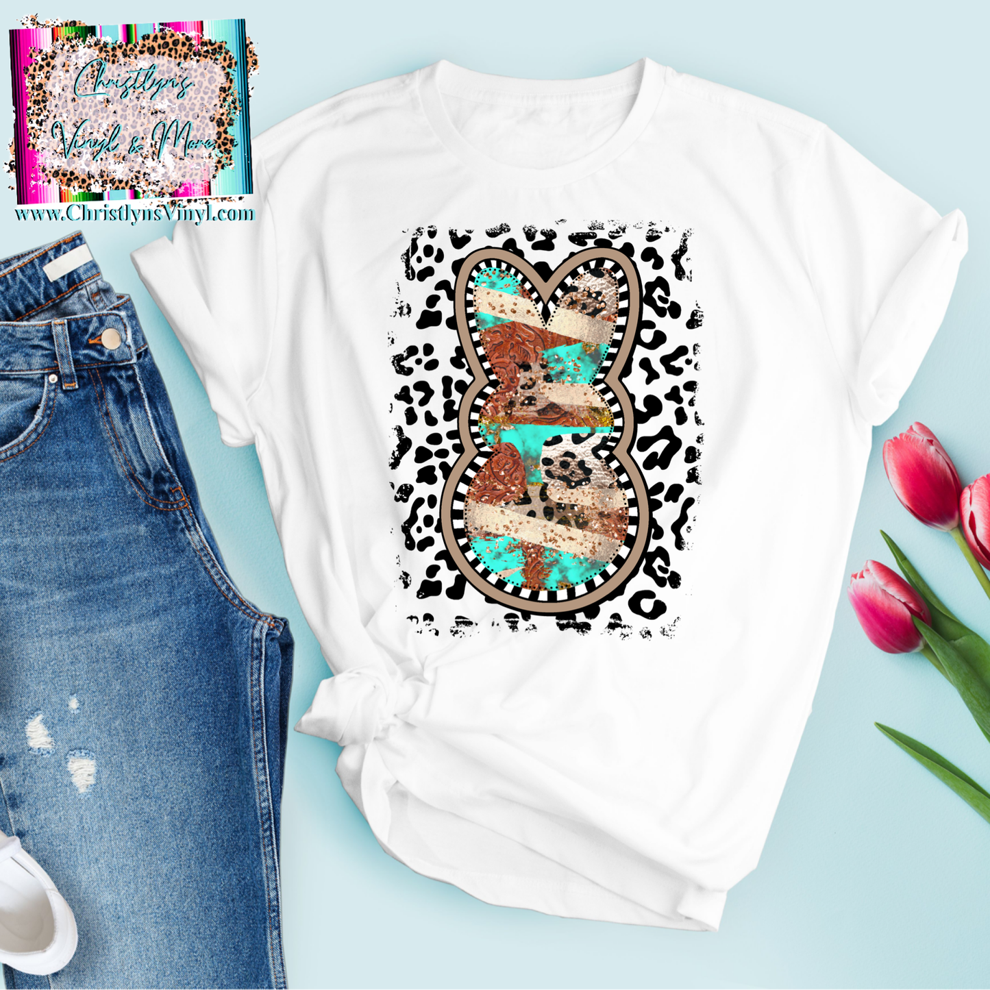 Easter Bunny Cheetah Serape Cow Sublimation Transfer or Tee