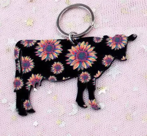 Cow Sunflower Acrylic Keychain