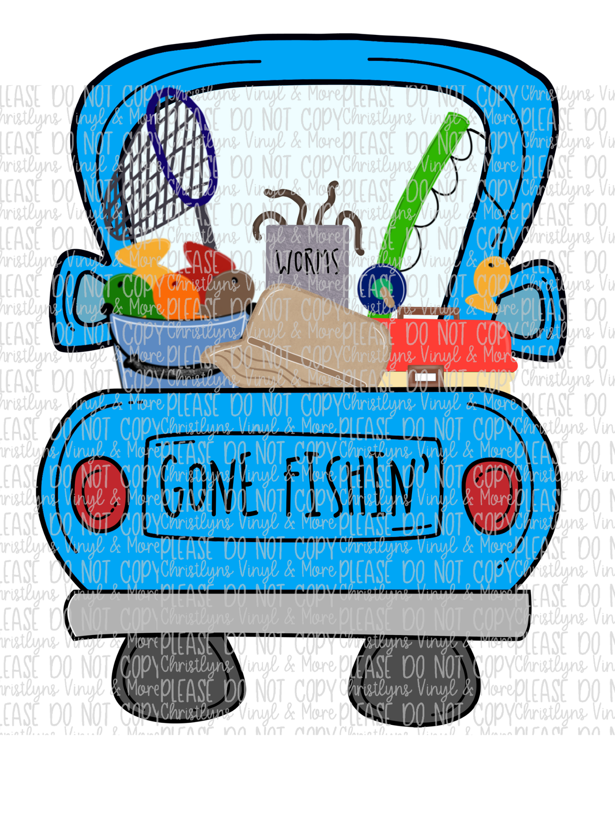 Gone Fishing Truck Sublimation Transfer or Ash Grey Tee