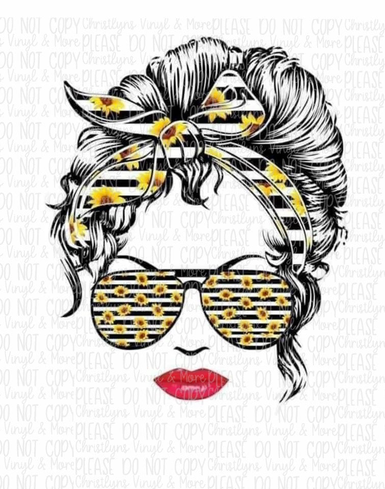Sunflower Headband Mom Skull Sublimation Transfer or White Tee