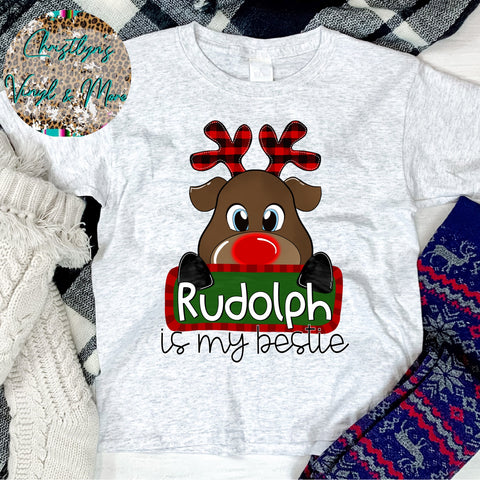 Rudolph is my Bestie Christmas Reindeer Sublimation Transfer or White Tee