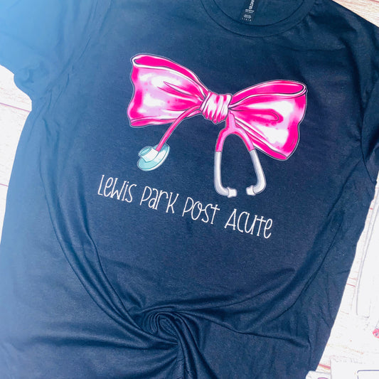 Lewis Park Post Acute Pink Bow Black Tee