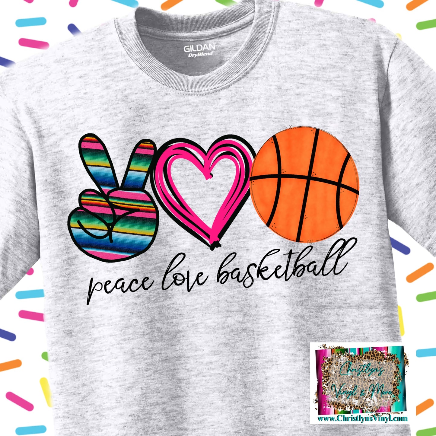 Peace Love Basketball Sublimation Transfer or White Tee