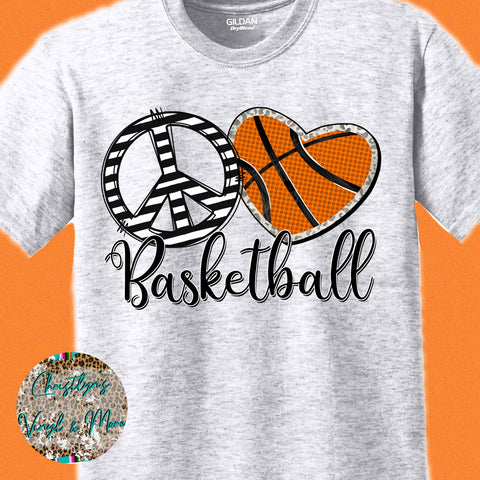 Peace Love Basketball Sublimation Transfer or White Tee