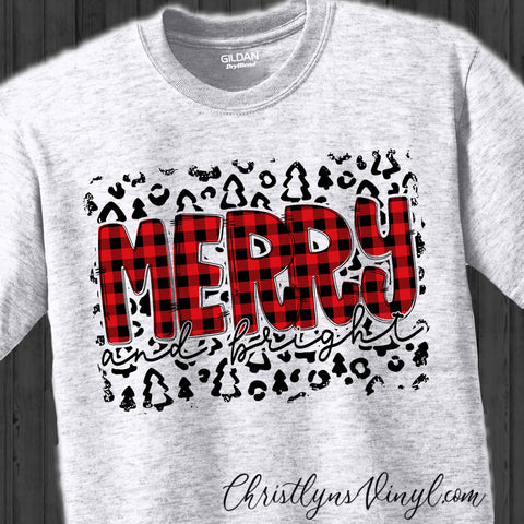 Merry and Bright Sublimation Transfer or White Tee