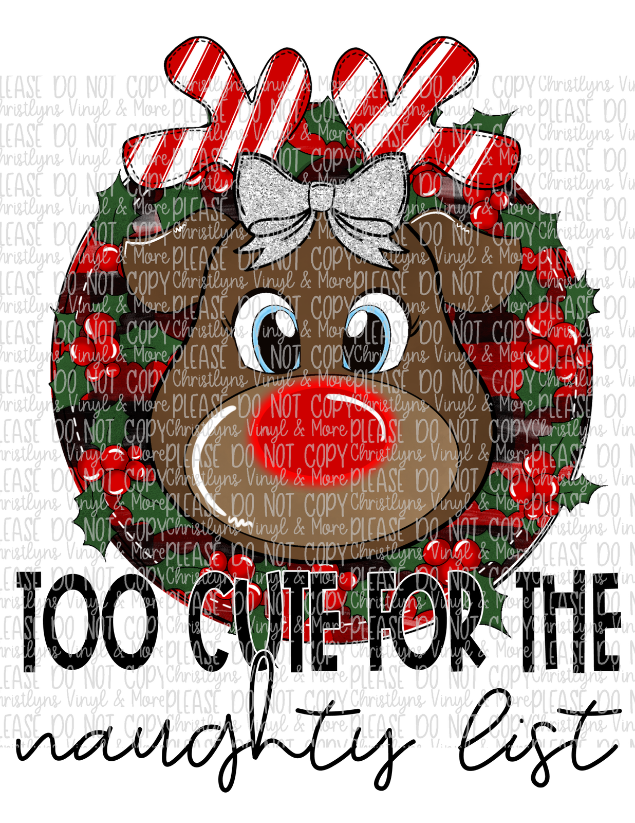 Too Cute For The Naughty List Sublimation Transfer or White Tee