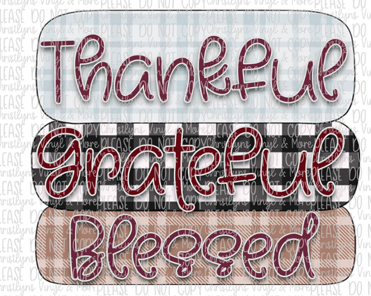 Thankful Grateful Blessed Plaid Sublimation Transfer or White Tee