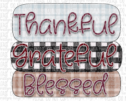 Thankful Grateful Blessed Plaid Sublimation Transfer or White Tee