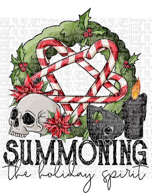 Summoning The Holiday Spirit Sublimation Transfer and White Tee