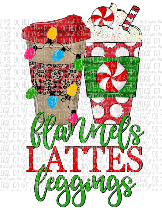 Flannels Lattes and Leggings Sublimation Transfer or White Tee