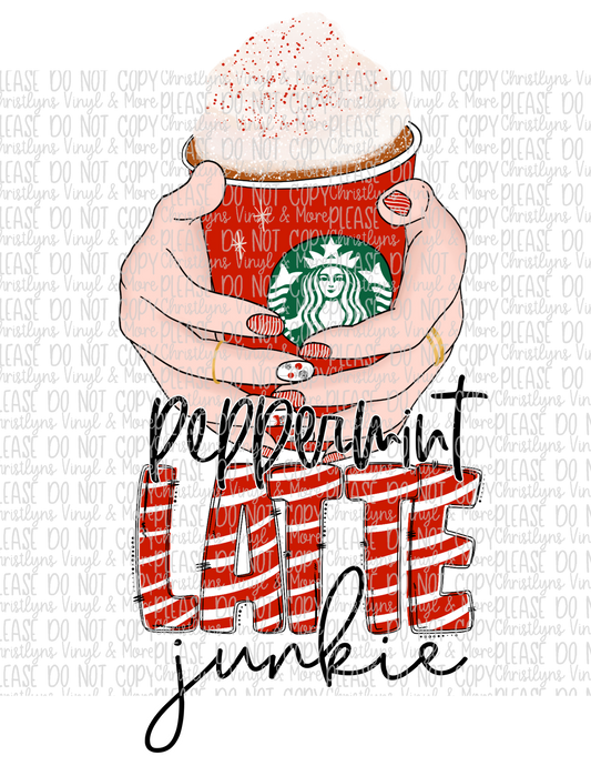 Peppermint Latte Junkie Sublimation Transfer or White Tee