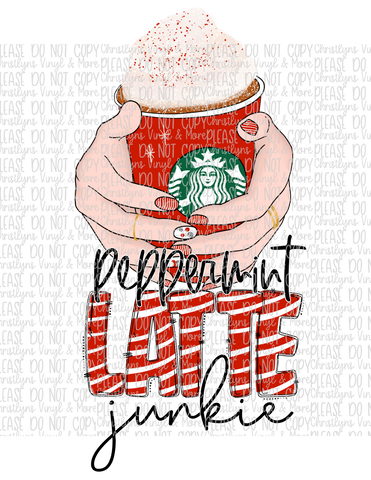 Peppermint Latte Junkie Sublimation Transfer or White Tee