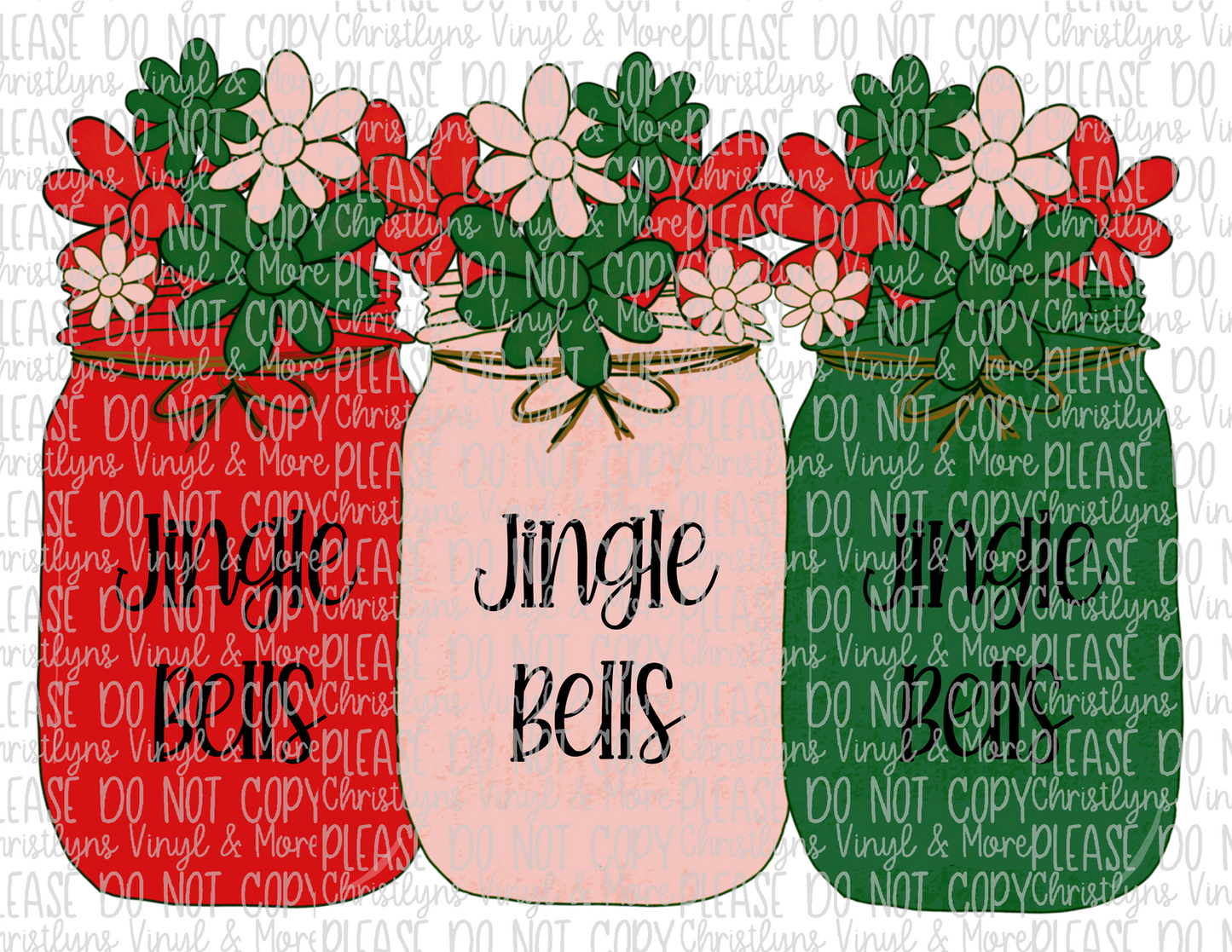 Jingle Bells Mason Jars Sublimation Transfer or White Tee