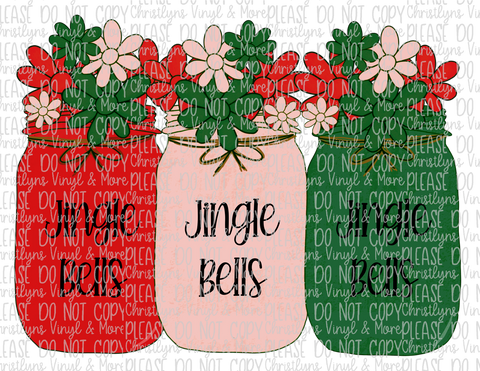 Jingle Bells Mason Jars Sublimation Transfer or White Tee