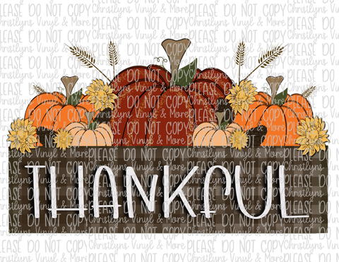 Thankful Floral Pumpkins Sublimation Transfer or White Tee