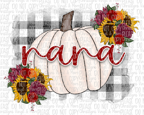 Nana White Pumpkin Sublimation Transfer or White Tee