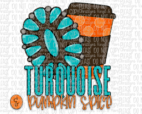 Turquoise and Pumpkin Spice Sublimation Transfer or White Tee