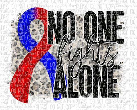 No One Fights Alone Red and Blue Ribbon Sublimation Transfer or White Tee