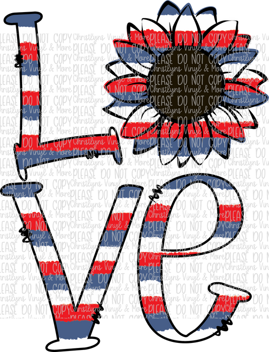 Love USA Sunflower July 4th Sublimation Transfer