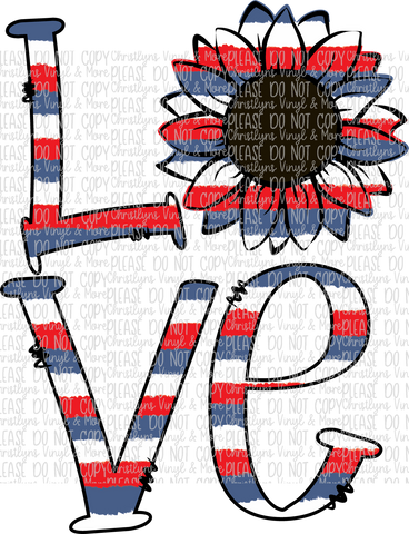 Love USA Sunflower July 4th Sublimation Transfer