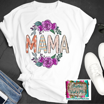 Mama Floral Circle Sublimation Transfer or White Tee