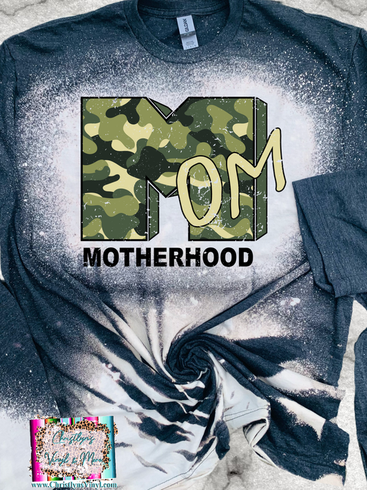 Motherhood Camo Mom Sublimation Transfer or Black Bleached Tee