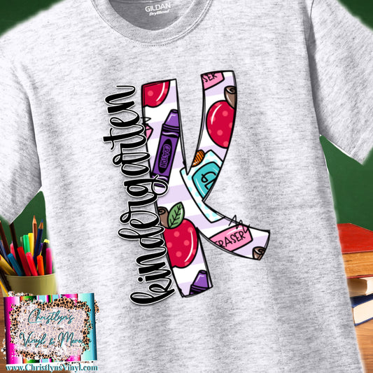 Kindergartner Preschool Daycare Letter School Education Teach Sublimation Transfers