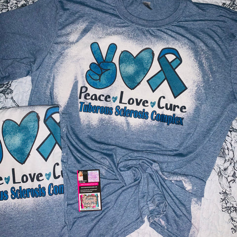 Peace Love Cure Blue Custom Bleached or Solid Shirt Transfer Sublimation