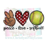 Peace Love Baseball Softball Football Sports Tee or Transfers