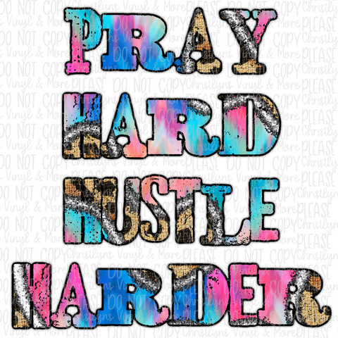 Pray Hard Hustle Harder Cheetah Ombre Blue Bleached Tee or Sublimation Transfer