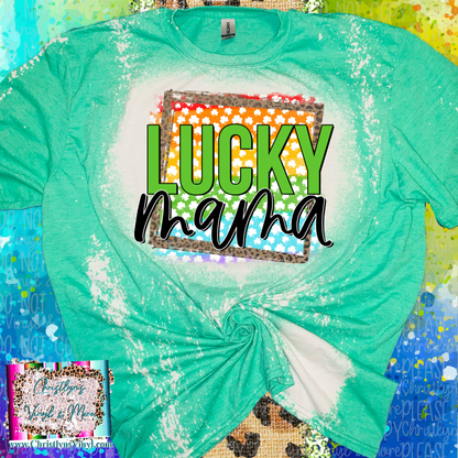 Lucky Mama Tie Dye Cheetah Name St Patrick’s Day Bleached Tee or Sublimation Transfer