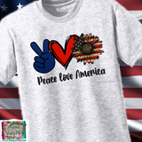 Peace Love America Sunflower USA Sublimation Transfer or Ash Grey Tee