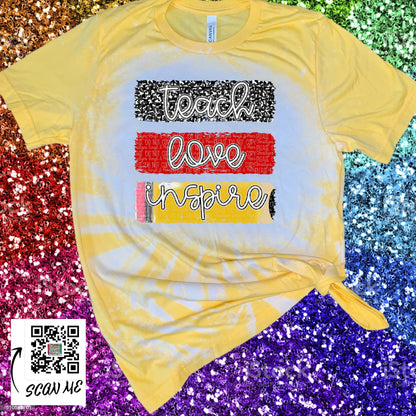 Teach Love Inspire Teacher Bleached or Solid Shirt Transfer Sublimation