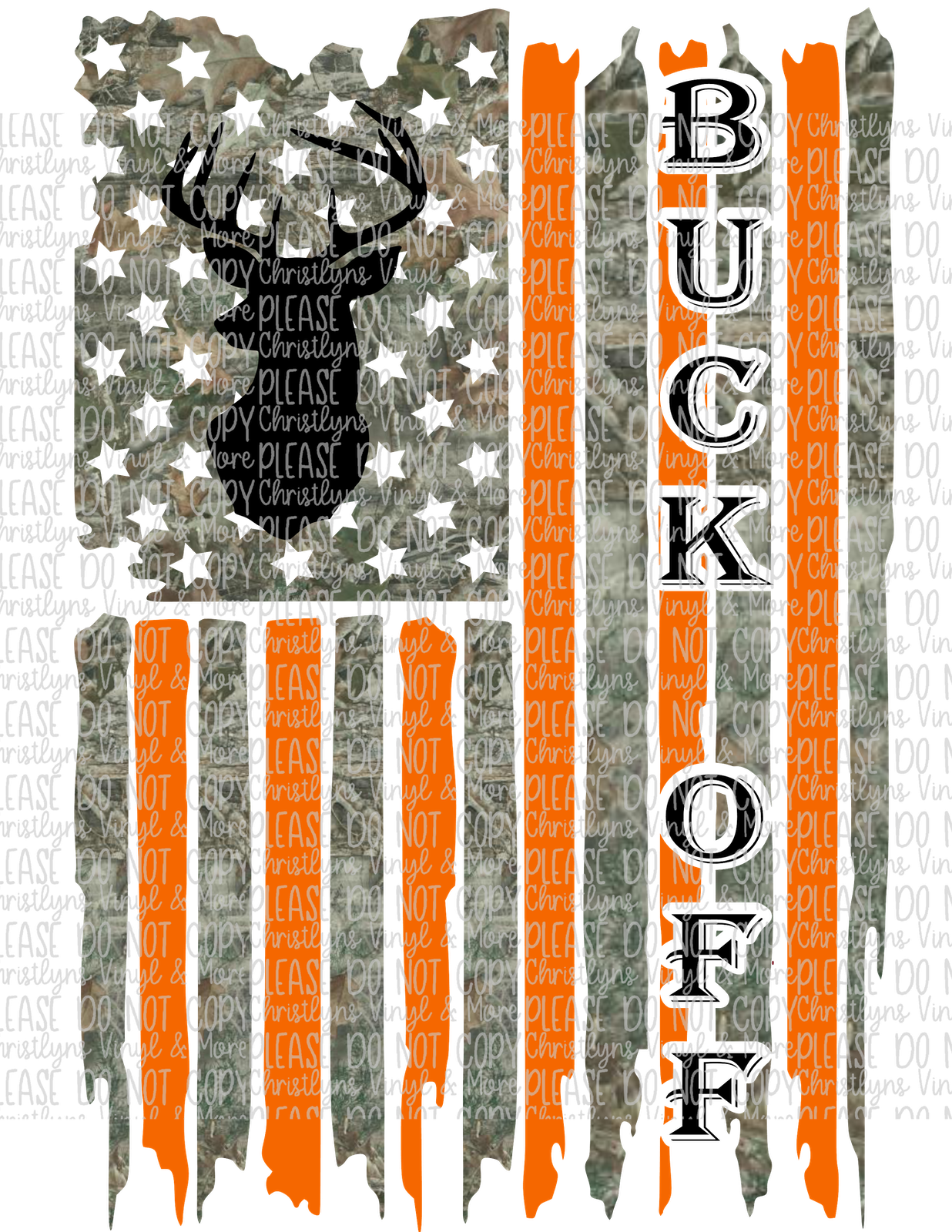 Buck Off Camo Hunting Flag Sublimation Transfer or Ash Grey Tee