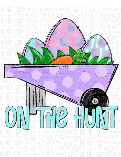 On The Hunt Bunny Easter Sublimation Transfer or Berry Bleached Tee