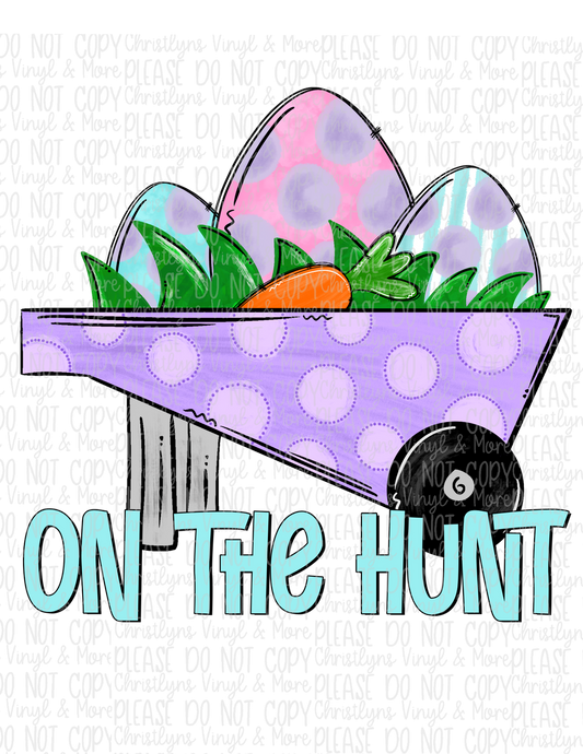 On The Hunt Bunny Easter Sublimation Transfer or Berry Bleached Tee