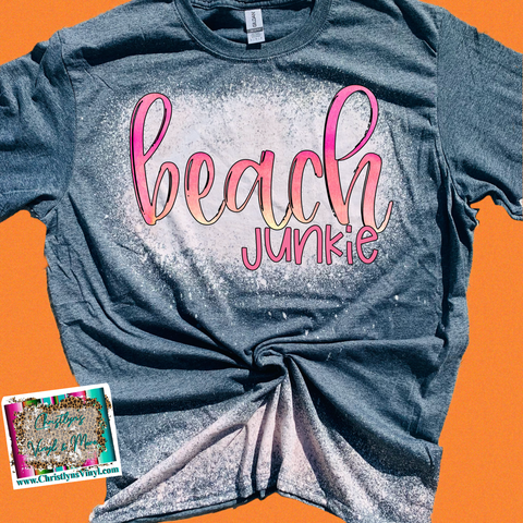 Beach Junkie Ombré Pink Orange Sublimation Transfer or Bleached Tee