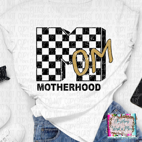 Motherhood Black Checkered Mom Sublimation Transfer or White Tee