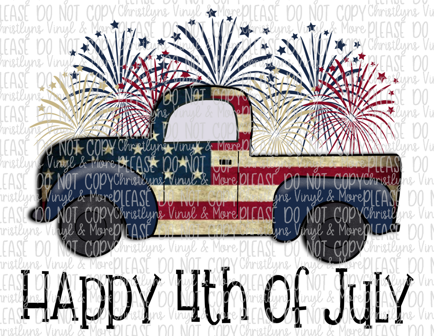 Happy 4th of July Truck Fireworks Sublimation Transfer or Ash Grey Tee